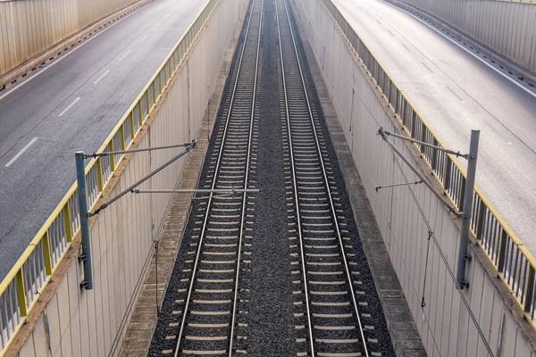 Ferrovia Rodovia Diferentes Níveis — Fotografia de Stock