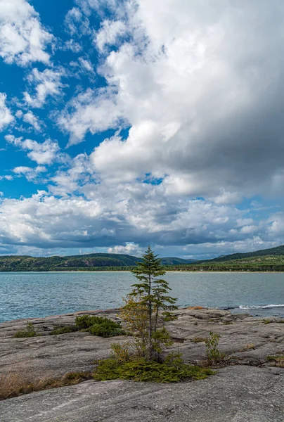 Felsige Landzunge Superior Lake Unter Blauem Bewölkten Himmel Kanada — Stockfoto