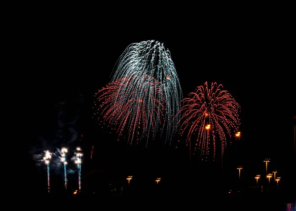 Fuochi Artificio Colori Sfondo Cielo Nero Giorno Del Canada — Foto Stock