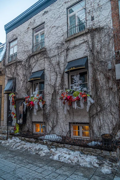 Зимняя Пасмурная Улица Квебека — стоковое фото