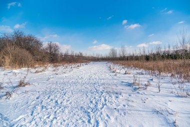 Kışın güneşli bir günde karda yol