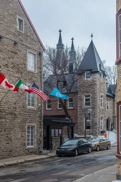 Rua Quebec Cidade Velha Inverno Nublado Dia — Fotografia de Stock