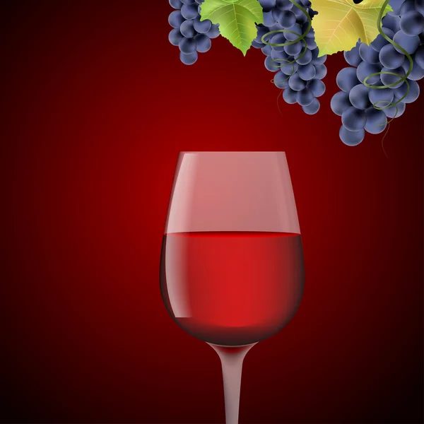 Verre avec vin rouge et raisins — Image vectorielle