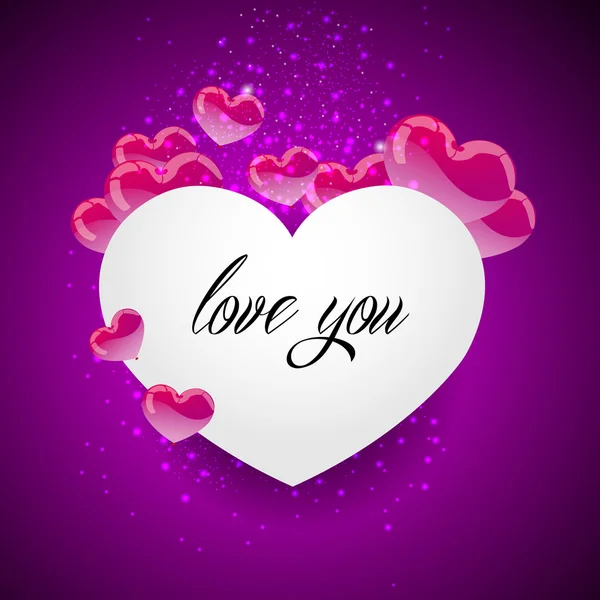 Pink and paper hearts on purple — Stock Vector