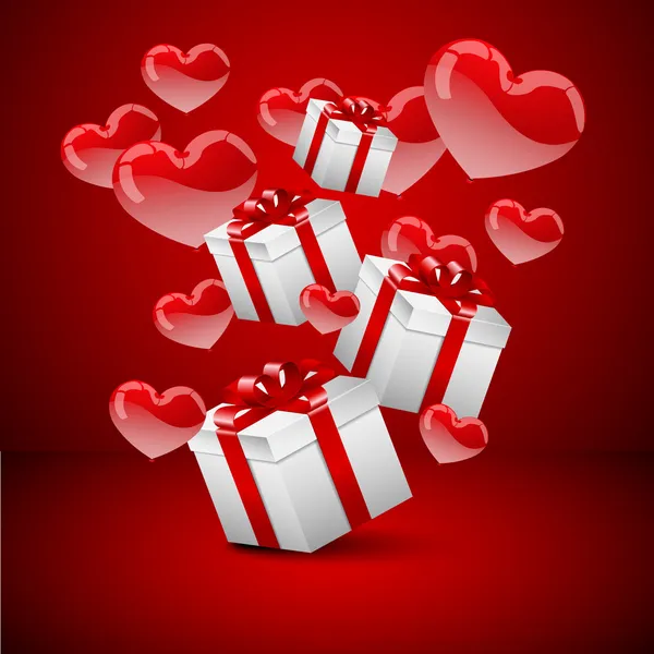 Flying present and hearts — Stock Vector