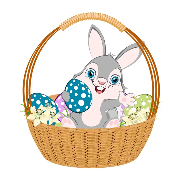 Velikonoční zajíček v košíku — Stockový vektor