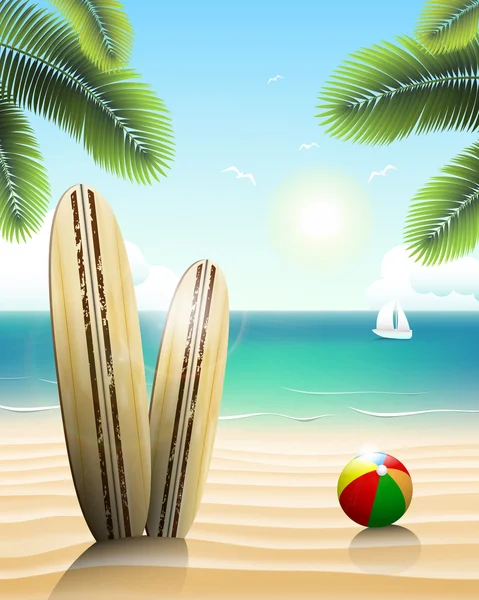 Surfboards on a beach — Stock Vector