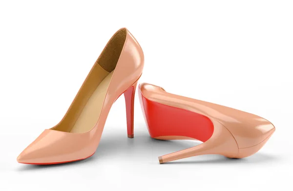 Chaussures femmes beige avec semelles rouges isolées sur fond blanc. Illustration de rendu 3D. — Photo