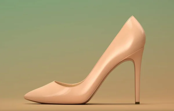 Beżowy damskie buty, Widok z boku, 3D renderowania ilustracja. — Zdjęcie stockowe