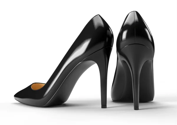 Fekete női cipők elszigetelt fehér háttérrel. 3D-s renderelés illusztráció. — Stock Fotó