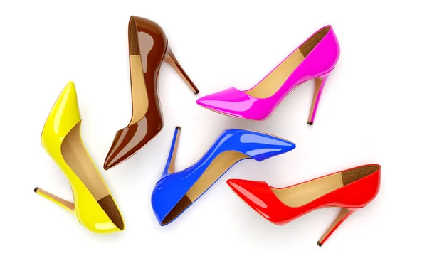 Chaussures pour femmes de couleur vive sur fond blanc. Illustration de rendu 3D. — Photo