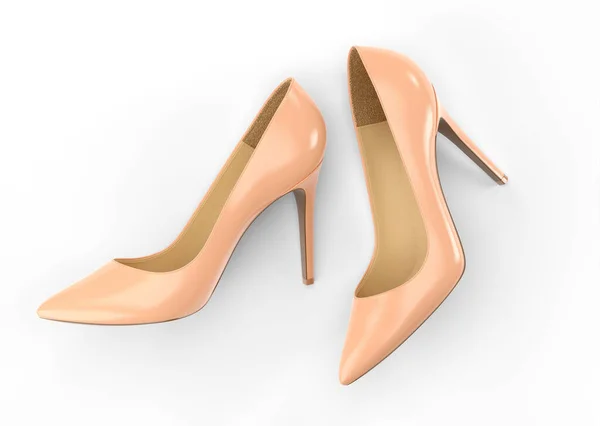 Zapatos beige para mujer aislados sobre fondo blanco. Vista superior. Ilustración de representación 3D. — Foto de Stock