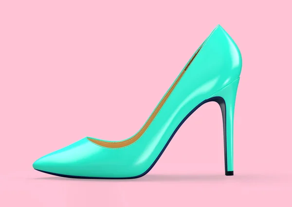 Turquoise womens shoes on a pink background. 3D rendering illustration. — стоковое фото