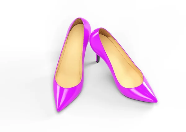 A pair of purple womens shoes on a white background. 3D rendering illustration. — Foto de Stock