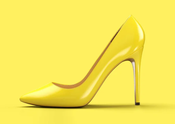 Zapatos de mujer amarillos sobre fondo amarillo. Ilustración de representación 3D. —  Fotos de Stock