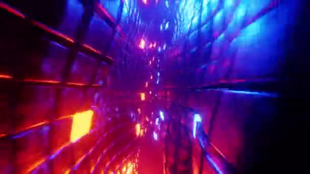Fliegen durch einen futuristischen Tunnel mit Neonlicht. Schleifenanimation 003 — Stockvideo