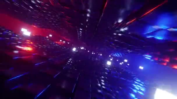 Flyger genom en futuristisk tunnel med neonljus. Loop animation 001 — Stockvideo