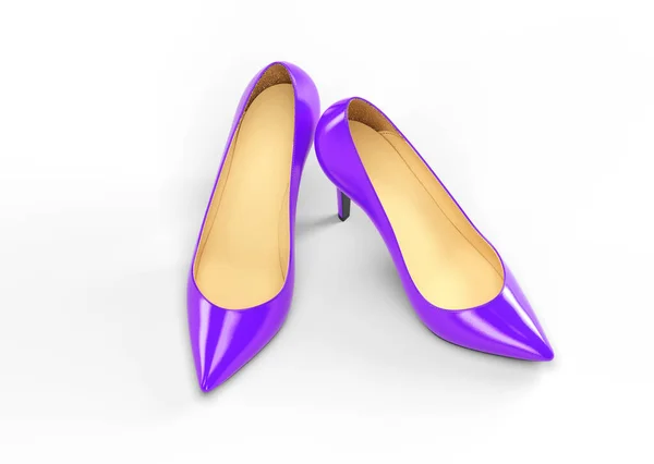 A pair of purple womens shoes on a white background. 3D rendering illustration. — Zdjęcie stockowe