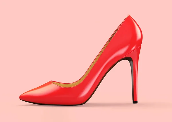 Red womens shoes on beige background. 3D rendering illustration. — Photo