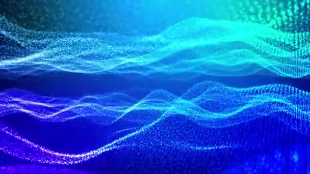 波の粒子は、抽象的な青いドット ウェーブ フォーム多角形 3次元空間を背景します。シームレスなループ アニメーション — ストック動画