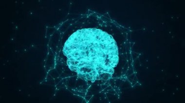 İnsan beyni ve pleksus yapısı, kafatası taraması ve yörüngede dönen rakamlarla dönüyor.