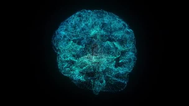 3D Εγκέφαλος με φαινόμενο ολόγραμμα αντιπροσώπευε τεχνητή νοημοσύνη ή μηχανική μάθηση — Αρχείο Βίντεο