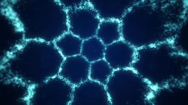Pohyb modrých částic ve formě medových plástů uvnitř koule. Animace smyčky. — Stock video