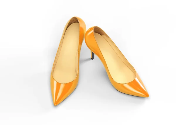 Une paire de chaussures orange pour femmes sur fond blanc. Illustration de rendu 3D. — Photo
