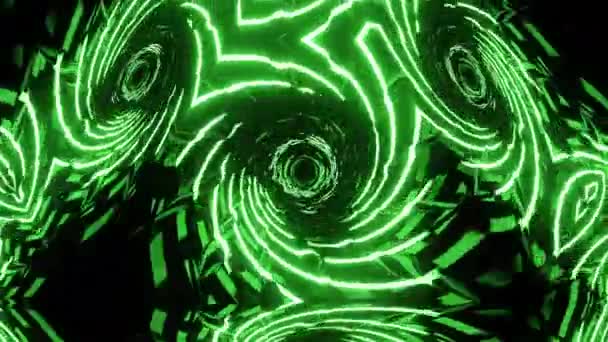 Kalejdoskop Vj Loop Green Neon. Płynna animacja. — Wideo stockowe