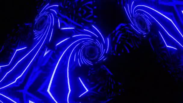 Vj hurok kék neon kaleidoszkóp. Zökkenőmentes animáció. — Stock videók
