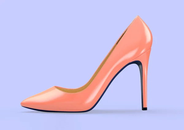 Бежевая женская обувь на фиолетовом фоне. 3D-рендеринг. — стоковое фото