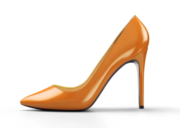 Orangefarbene Frauenschuhe auf weißem Hintergrund. 3D-Darstellung. — Stockfoto