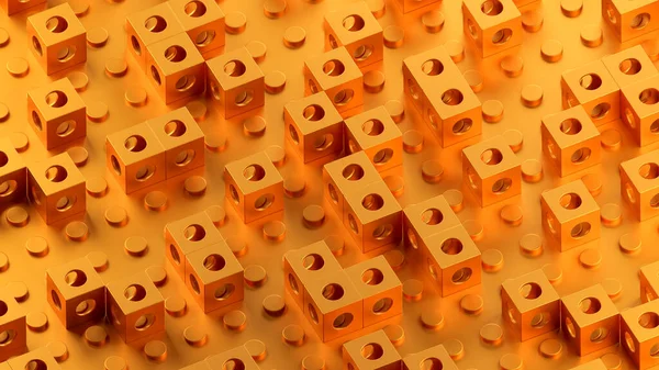 Orangene Würfel mit Löchern. 3D-Darstellung. — Stockfoto