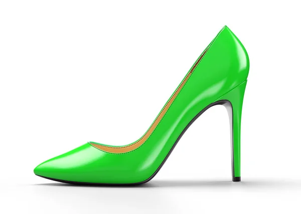Sepatu wanita hijau dengan latar belakang putih. Ilustrasi render 3D. — Stok Foto