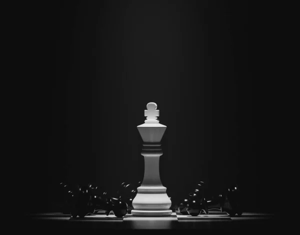 하얀 체스 왕 이 거짓말하는 검은 양동 이 사이에 있습니다. 3 소음 과 빈티지 스타일의 삽화를 3 차원 렌더링. — 스톡 사진