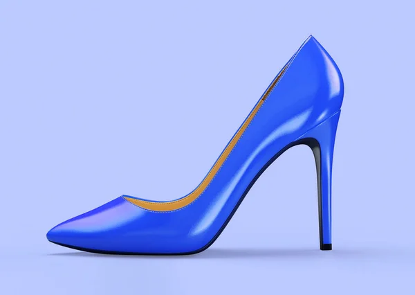 Blue womens shoes on a purple background. 3D rendering illustration. — ストック写真