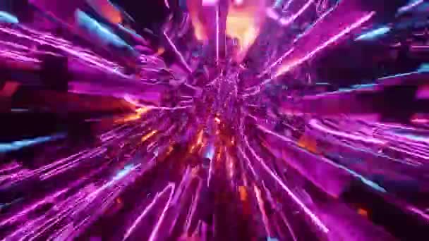 Volando a través de un túnel circular con luces moradas de neón. Animación en bucle infinito. — Vídeos de Stock