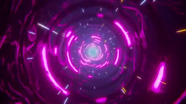用流动的红色霓虹灯穿过一个幻想的隧道。无限循环动画. — 图库视频影像