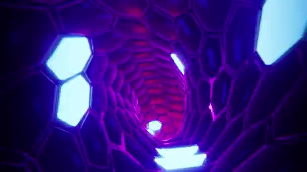 Trafic dans le tunnel avec des hexagones clignotants. Animation en boucle infinie. — Video