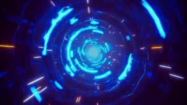 Mavi neon ışığıyla bir fantezi tünelinde uçmak. Sınırsız döngülü animasyon.
