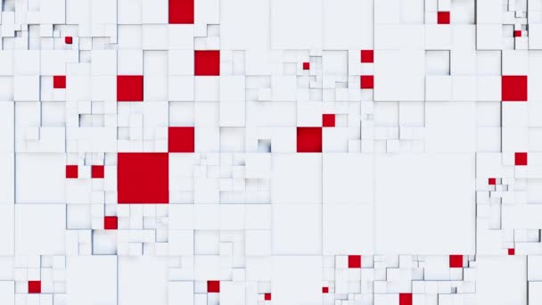 Antecedentes de cubos blancos y rojos moviéndose a diferentes niveles. Animación en bucle infinito. — Vídeo de stock