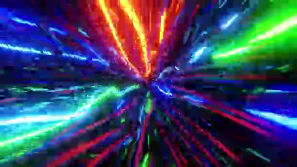 在五彩缤纷的光缆内飞行 无限环绕着动画 — 图库视频影像