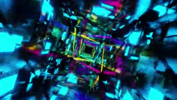 Voler Dans Tunnel Avec Des Lumières Fluorescentes Multicolores Clignotantes Animation — Video