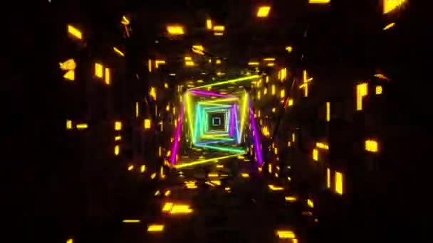 Voler Dans Tunnel Avec Des Lumières Fluorescentes Multicolores Clignotantes Animation — Video