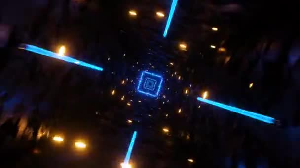 Latanie Tunelu Migającymi Niebieskimi Światłami Fluorescencyjnymi Animacja Nieskończenie Pętlowa — Wideo stockowe