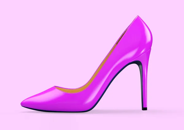 Purple womens shoes on a purple background, 3D rendering illustration.