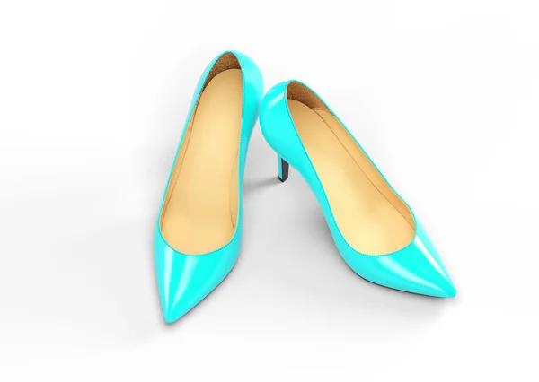 Une Paire Chaussures Femme Turquoise Sur Fond Blanc Illustration Rendu — Photo