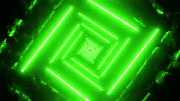 在一个闪烁着绿色荧光灯的隧道里飞行 无限环绕着动画 — 图库视频影像