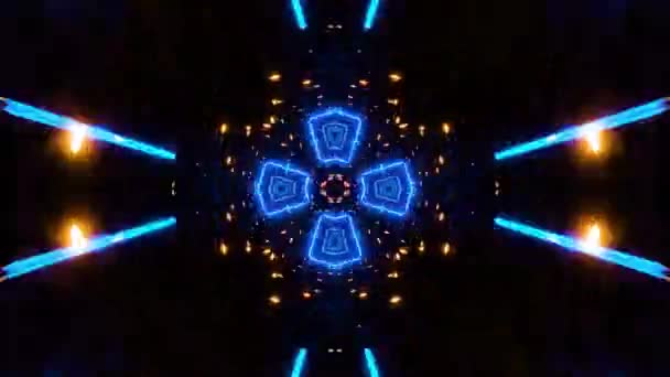 Volando Túnel Con Luces Fluorescentes Azules Intermitentes Animación Bucle Infinito — Vídeo de stock