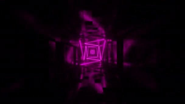 在一个闪烁着红色荧光灯的隧道里飞行 无限环绕着动画 — 图库视频影像